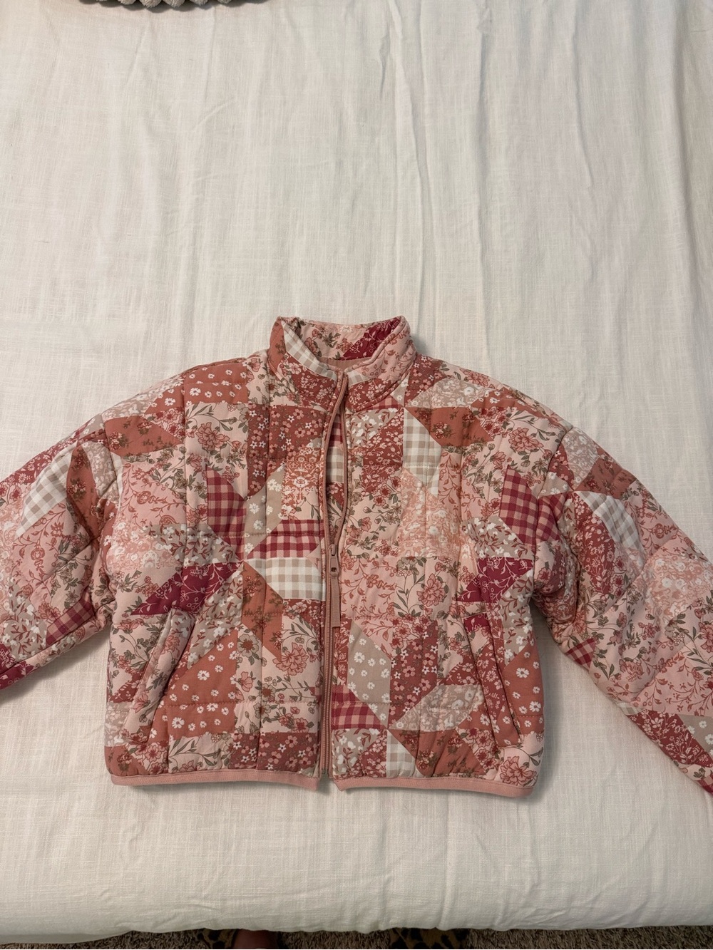 Altar'd State Pink Patchwork Quilted Puffer Jacket